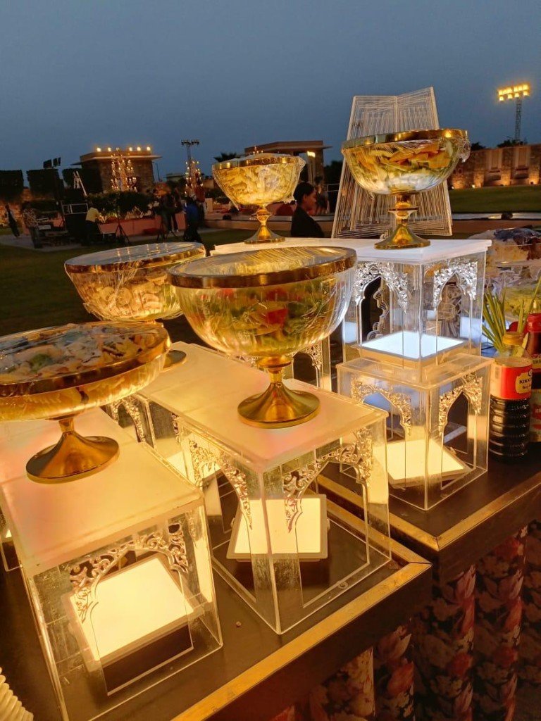 Outdoor catering buffet setup by Pappy's Caterers